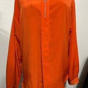 Gorgeous‎ Oracle Ladies Orange Microfiber Button-down Long Sleeve Blouse ~ SZ L
